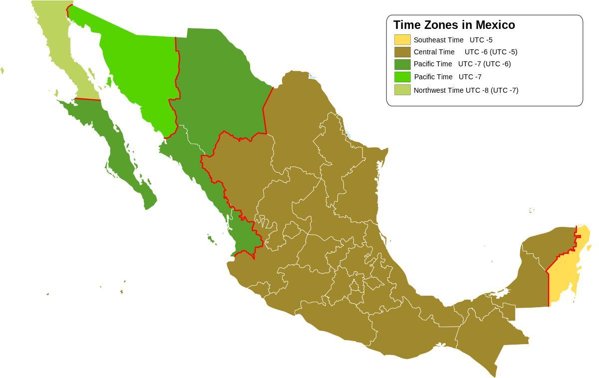 Часова зона карта Мексико