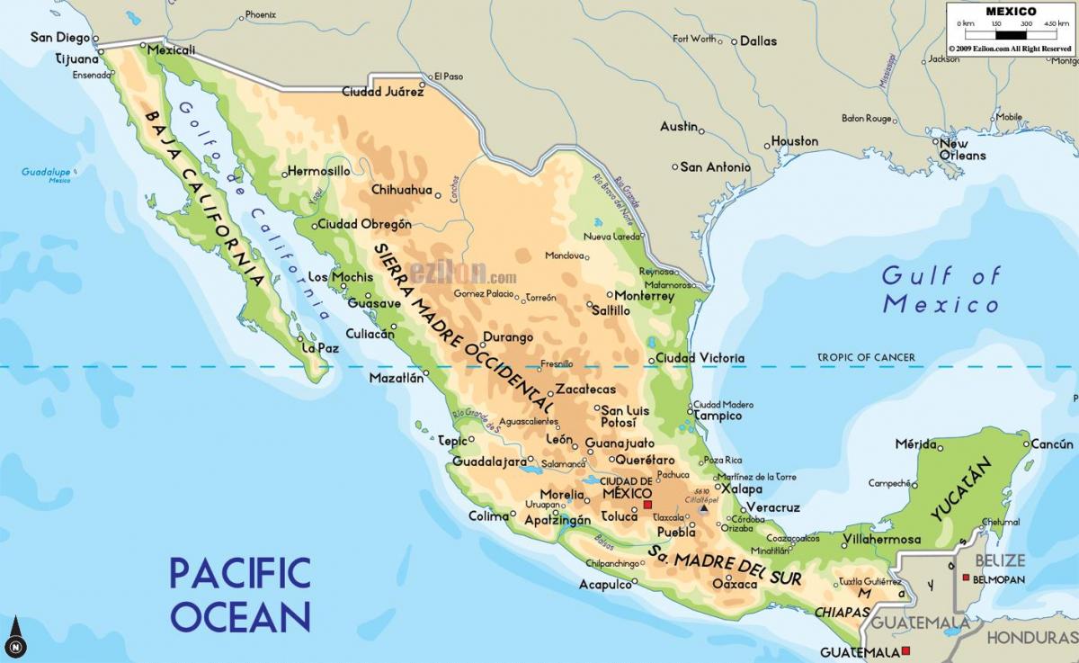 Мексико физическа карта
