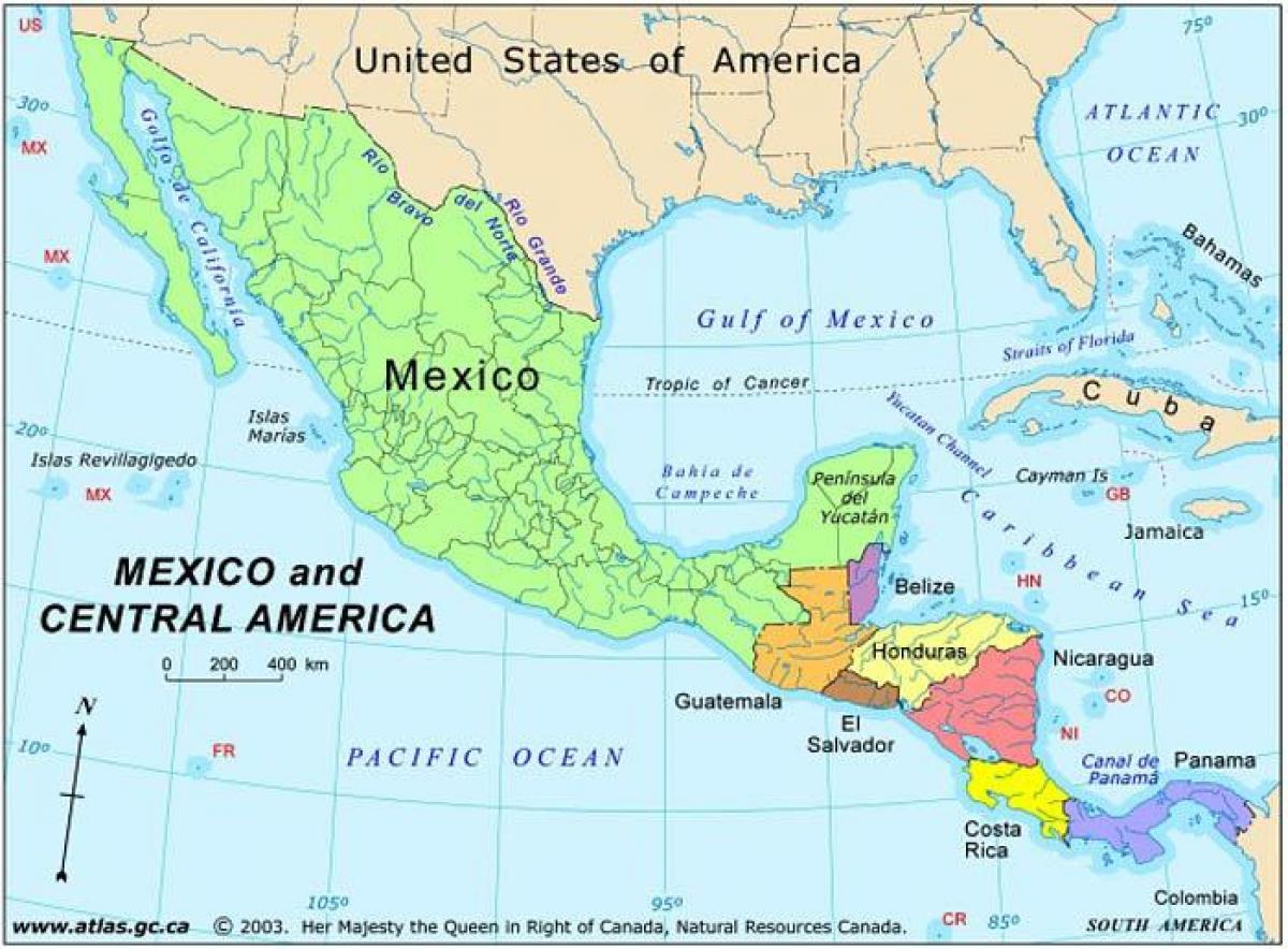 на картата на Мексико и Централна Америка