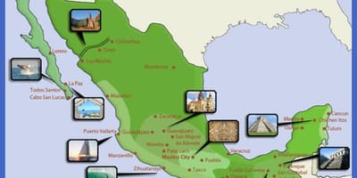 Карта на Мексико туристически дестинации